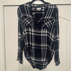 Lucky Brand Black and White Plaid Long Sleeve Shirt